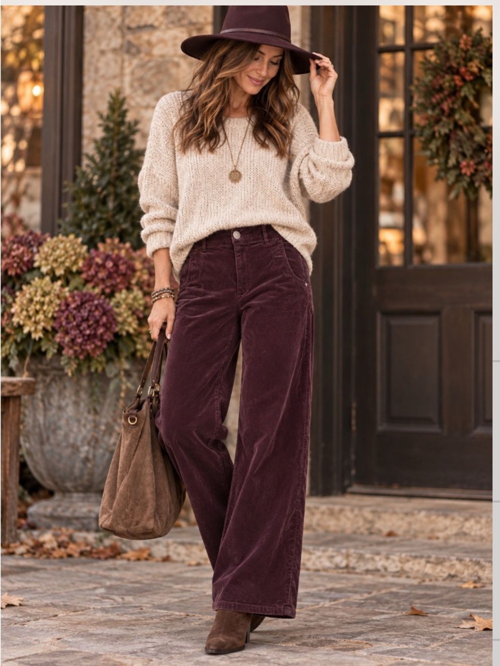 Democracy Absolution Fine Cord Wide Leg Pants Plum Size